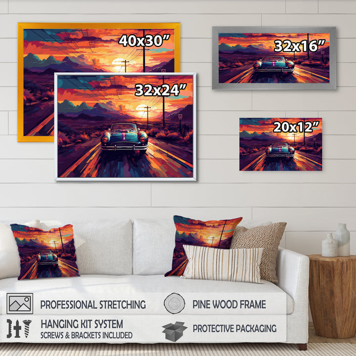 Orange And Purple Vintage Classic Car - Cars Retro Canvas Wall Art