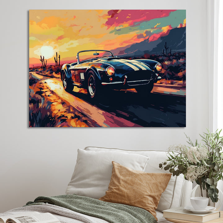 Blue And Yellow Vintage Car Charisma I - Cars Retro Canvas Wall Art
