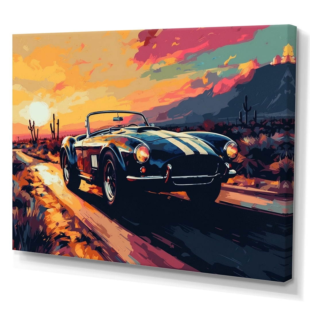 Blue And Yellow Vintage Car Charisma I - Cars Retro Canvas Wall Art