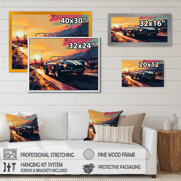 Blue And Yellow Vintage Car Charisma I - Cars Retro Canvas Wall Art