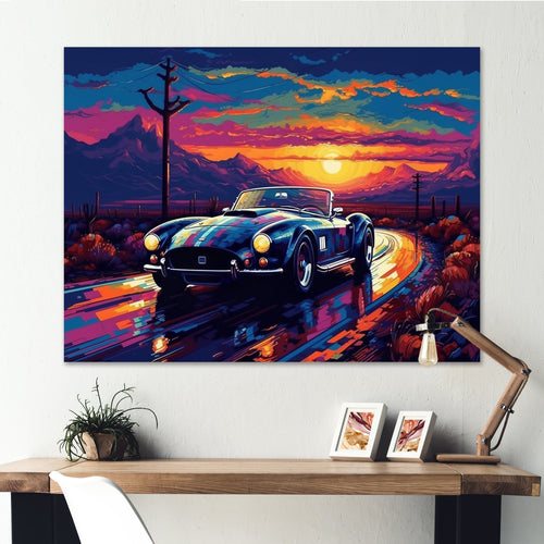 Blue And Purple Vintage Car Charisma - Cars Retro Canvas Wall Art