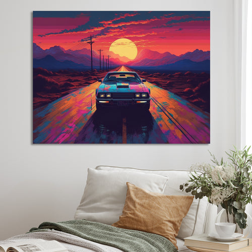 Pink And Blue Vintage Car Charisma - Cars Retro Canvas Wall Art