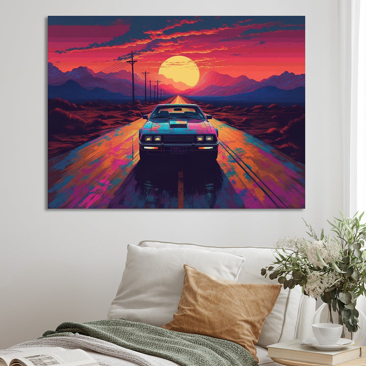 Pink And Blue Vintage Car Charisma - Cars Retro Canvas Wall Art