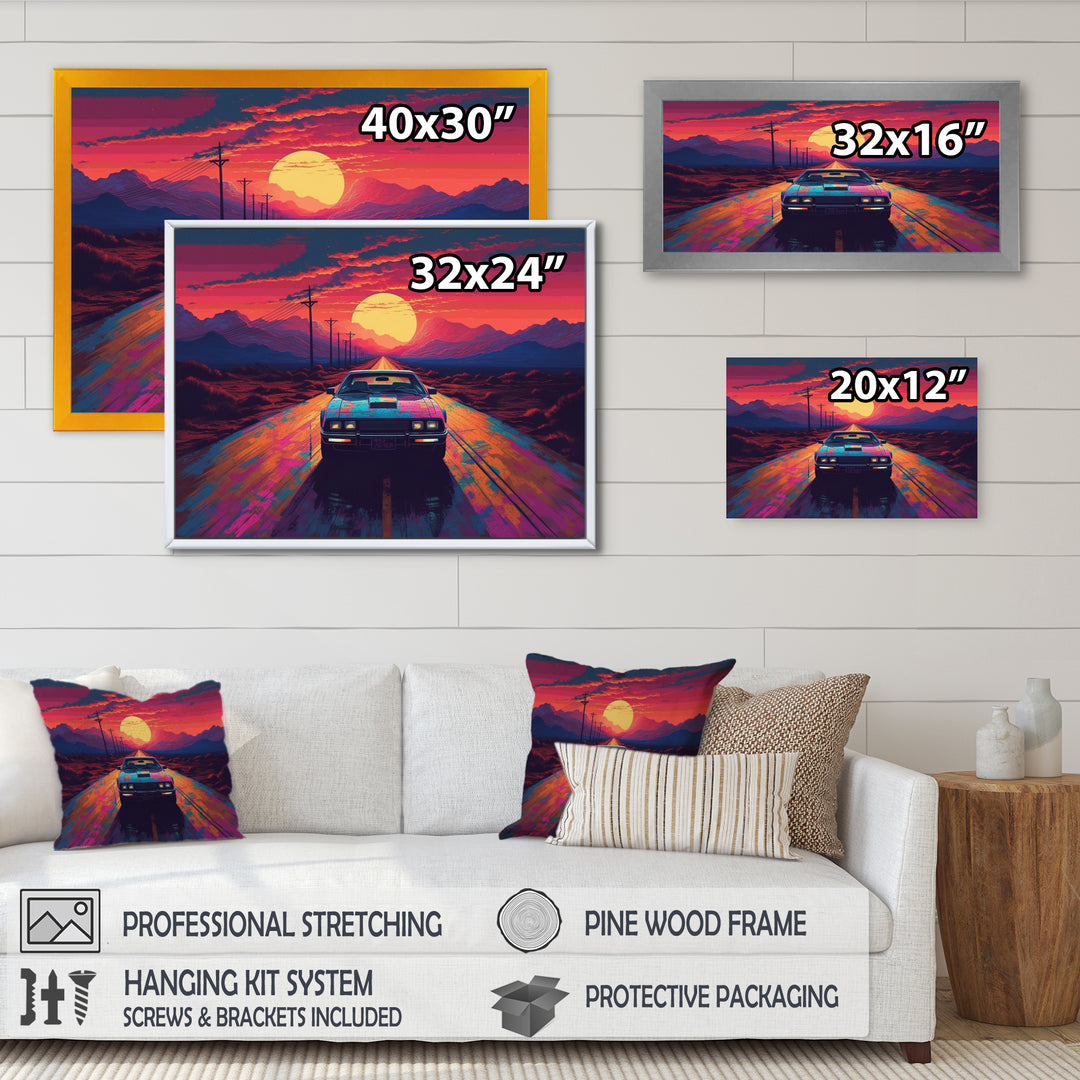 Pink And Blue Vintage Car Charisma - Cars Retro Canvas Wall Art