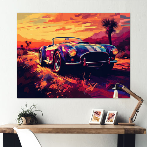 Blue And Pink Artistic Portrayals Of Muscle Cars - Cars Off-Road Canvas Wall Art