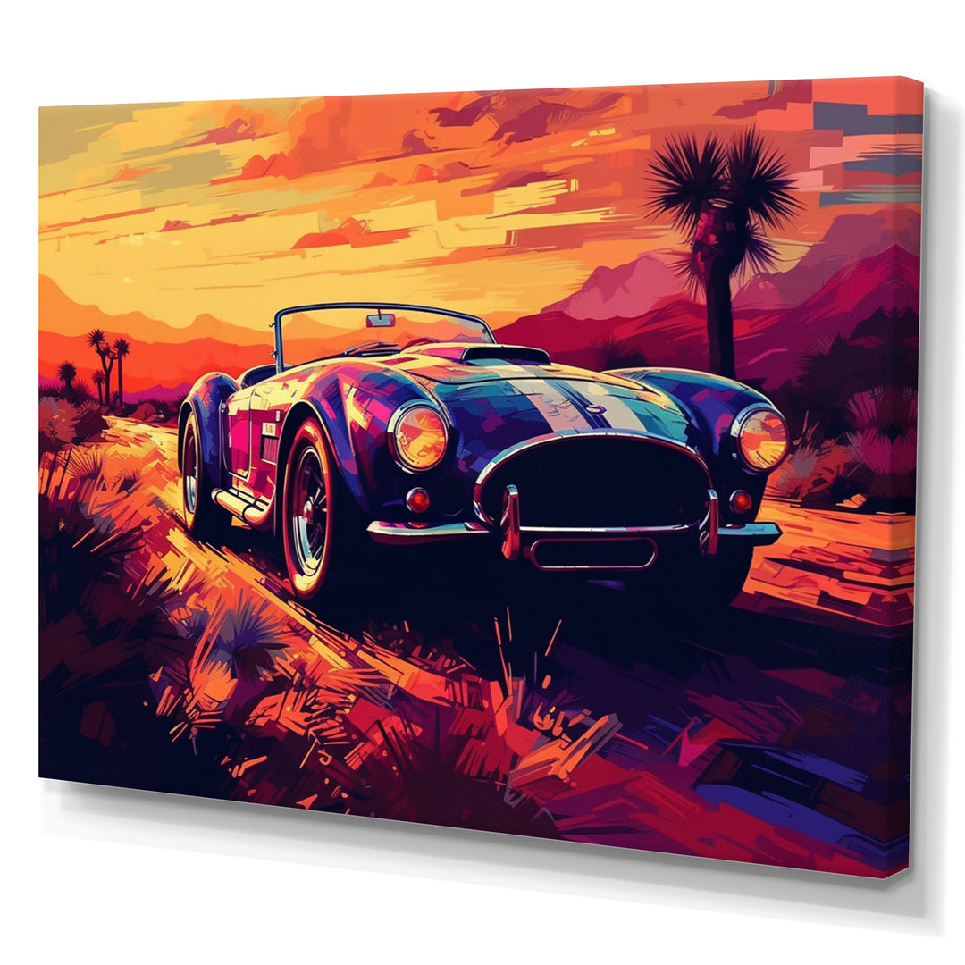 Blue And Pink Artistic Portrayals Of Muscle Cars - Cars Off-Road Canvas Wall Art