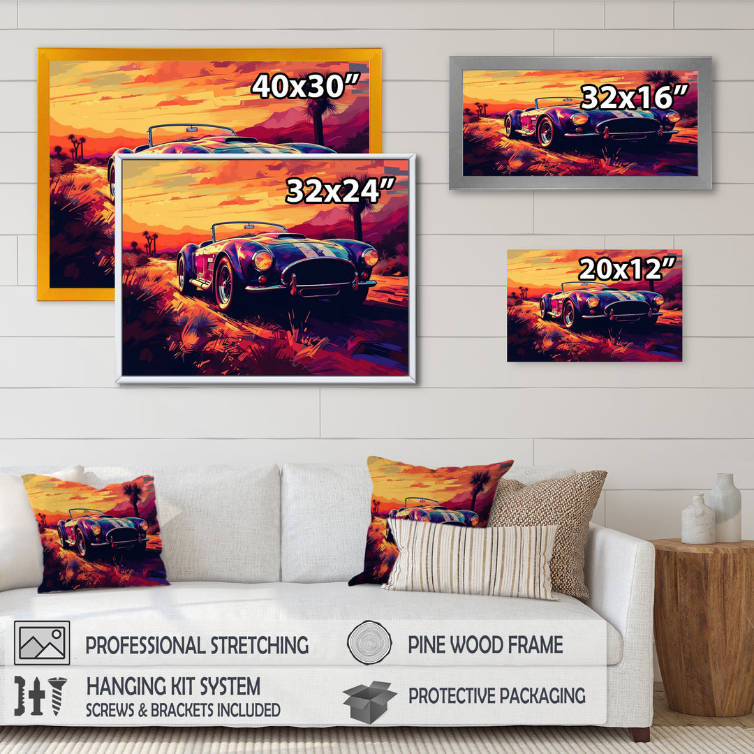 Blue And Pink Artistic Portrayals Of Muscle Cars - Cars Off-Road Canvas Wall Art