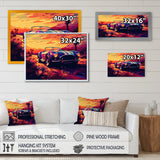 Blue And Pink Artistic Portrayals Of Muscle Cars - Cars Off-Road Canvas Wall Art