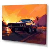 Yellow And Purple Artistic Portrayals Of Muscle Cars - Cars Off-Road Canvas Wall Art
