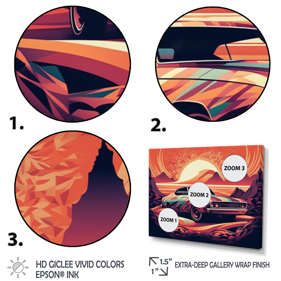 Orange And Purple Artistic Portrayals Of Muscle Cars - Cars Off-Road Canvas Wall Art