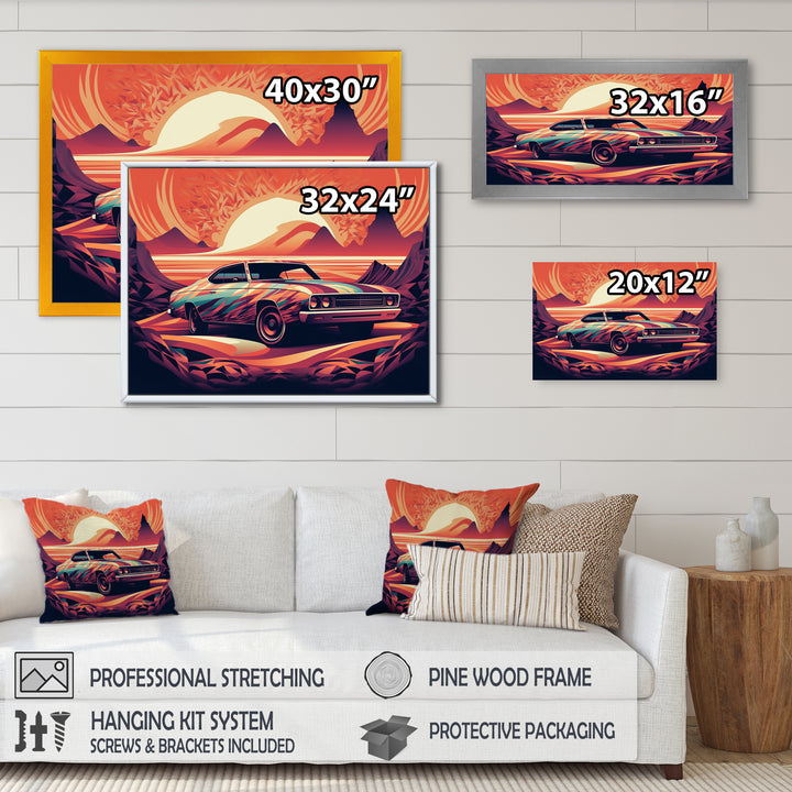 Orange And Purple Artistic Portrayals Of Muscle Cars - Cars Off-Road Canvas Wall Art