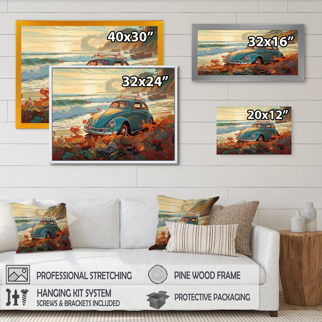 Green And Orange Vintage Charm Of The Beach Bug I - Cars Retro Canvas Wall Art