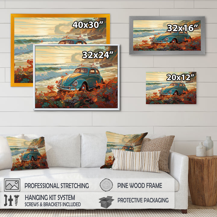 Green And Orange Vintage Charm Of The Beach Bug I - Cars Retro Canvas Wall Art