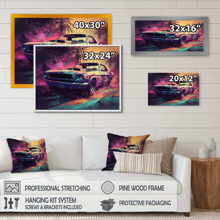 Pink And Green Exquisite Muscle Cars I - Cars Off-Road Canvas Wall Art