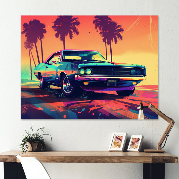 Green And Orange Exquisite Muscle Cars - Cars Off-Road Canvas Wall Art