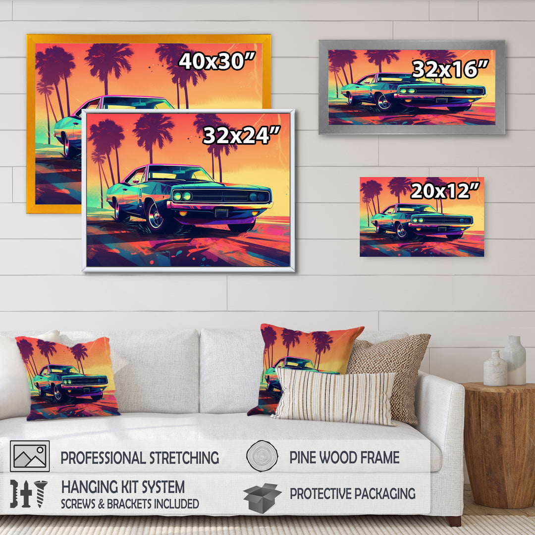 Green And Orange Exquisite Muscle Cars - Cars Off-Road Canvas Wall Art