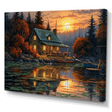 Autumn Sunset Cottage I - Landscapes Canvas Wall Art