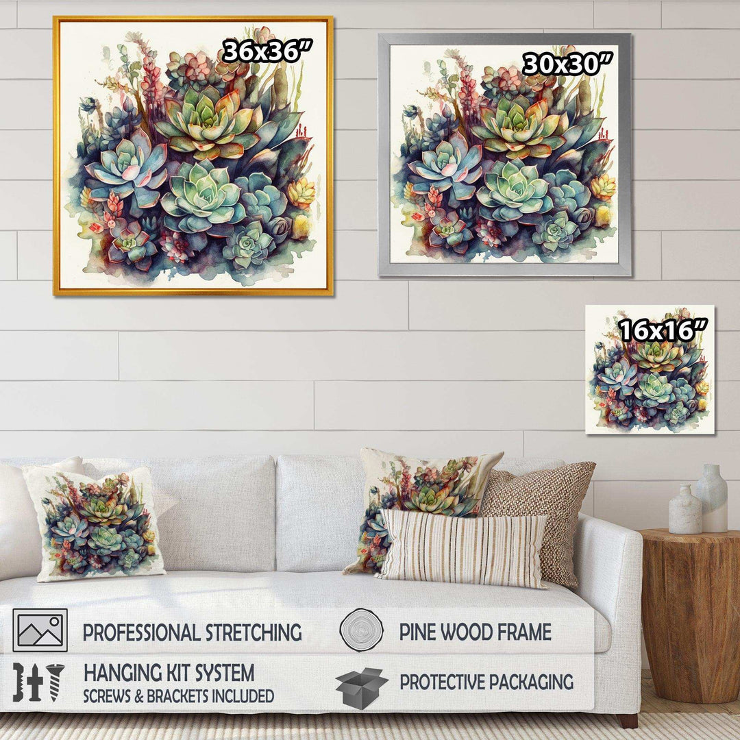 Green Red Cactus Scenery III - Floral Canvas Wall Art