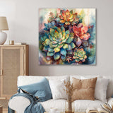 Green Red Cactus Scenery IV - Floral Canvas Wall Art