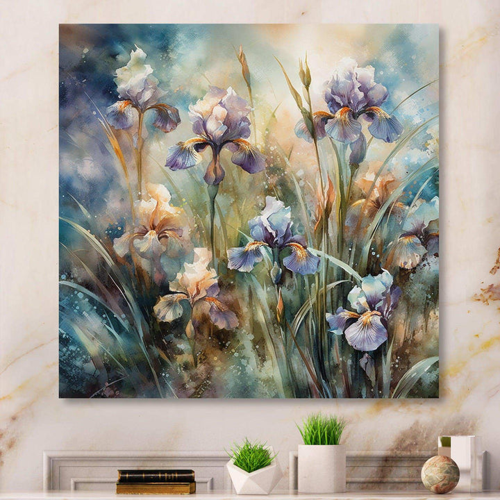 Purple Green Wild Iris I - Floral Canvas Wall Art