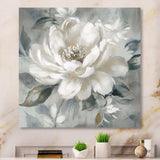 White Grey Peony Blooms In Motion I - Floral Canvas Wall Art