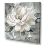 White Grey Peony Blooms In Motion I - Floral Canvas Wall Art