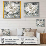 White Grey Peony Blooms In Motion I - Floral Canvas Wall Art