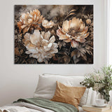 Cream Brown Peony Blooms In Motion - Floral Canvas Wall Art