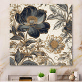 Blue Gold Peonies Symphony I - Floral Canvas Wall Art