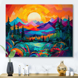 Vibrant Sunset Shining Over Mountains II - Landscapes Canvas Wall Art