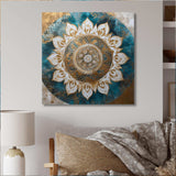 Teal And Gold Mandala II - Geometric Canvas Wall Art