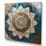 Teal And Gold Mandala II - Geometric Canvas Wall Art