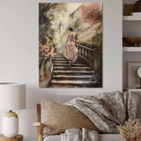 Elegant Woman Walking Down Stairs III - Fashion Canvas Wall Art