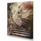 Elegant Woman Walking Down Stairs III - Fashion Canvas Wall Art