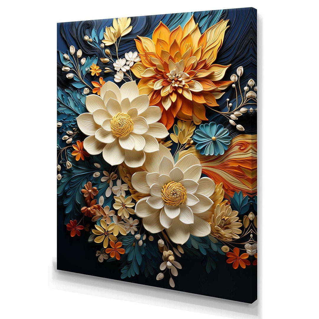 Orange Teal Botanical Whirlwind II - Abstract Canvas Wall Art