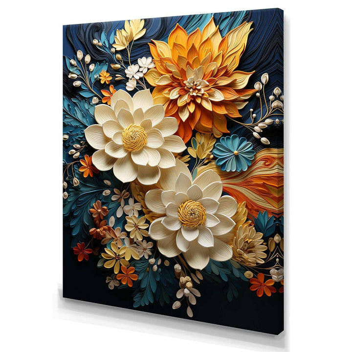 Orange Teal Botanical Whirlwind II - Abstract Canvas Wall Art