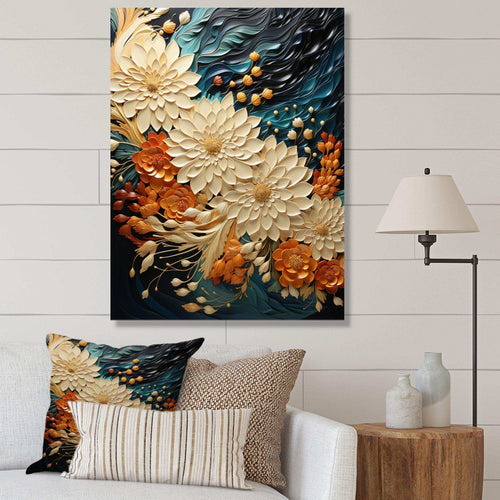 IDesignart Orange Teal Botanical Whirlwind III - Abstract Canvas Wall Art