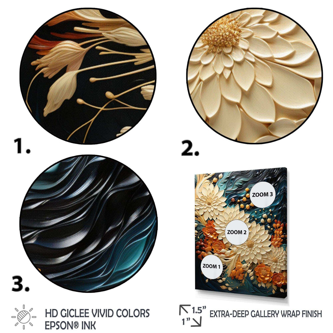 IDesignart Orange Teal Botanical Whirlwind III - Abstract Canvas Wall Art