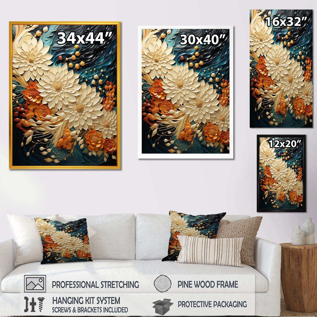 IDesignart Orange Teal Botanical Whirlwind III - Abstract Canvas Wall Art