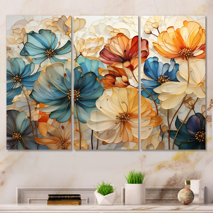 Teal Orange Petal Mosaics II - Multi-Panels
