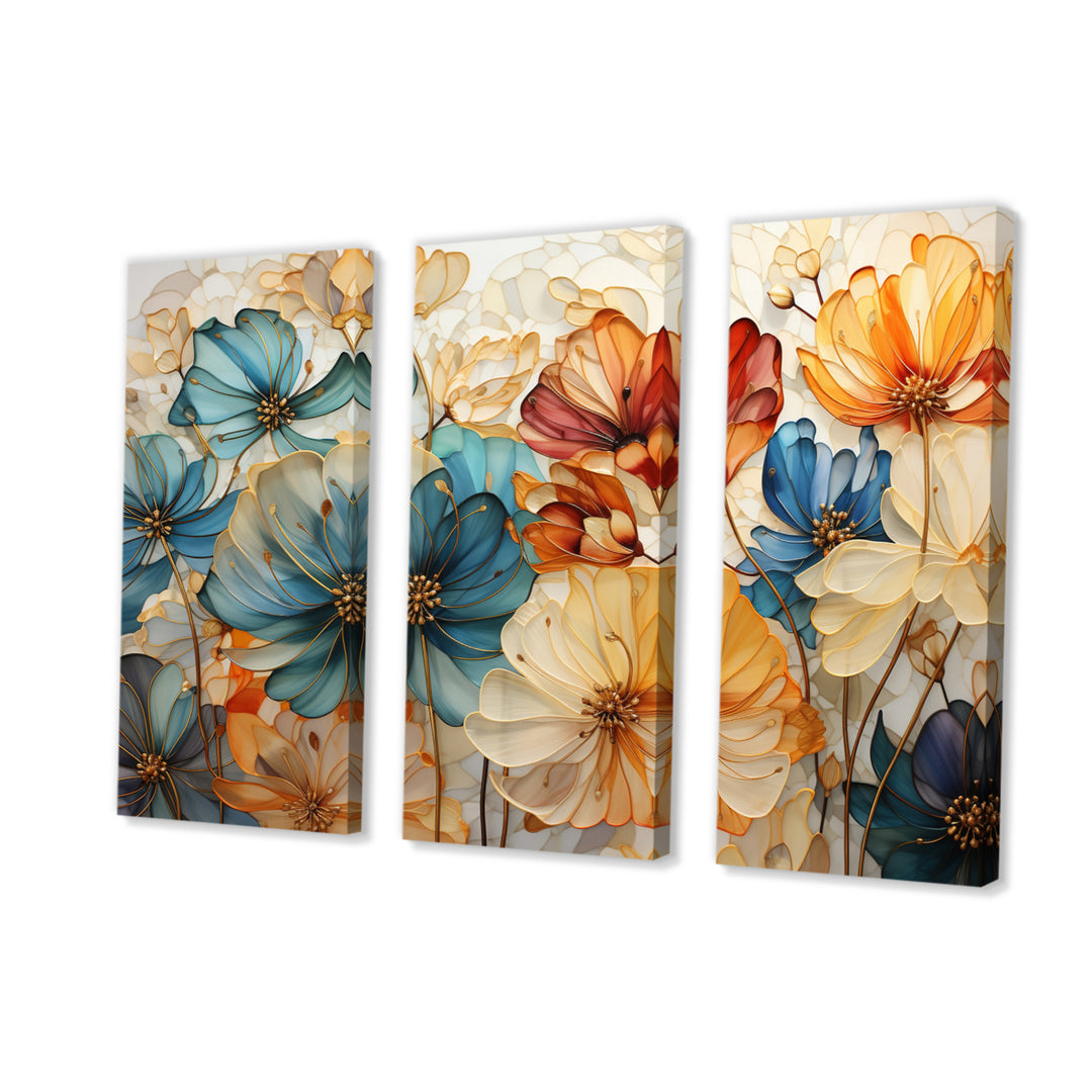 Teal Orange Petal Mosaics II - Multi-Panels
