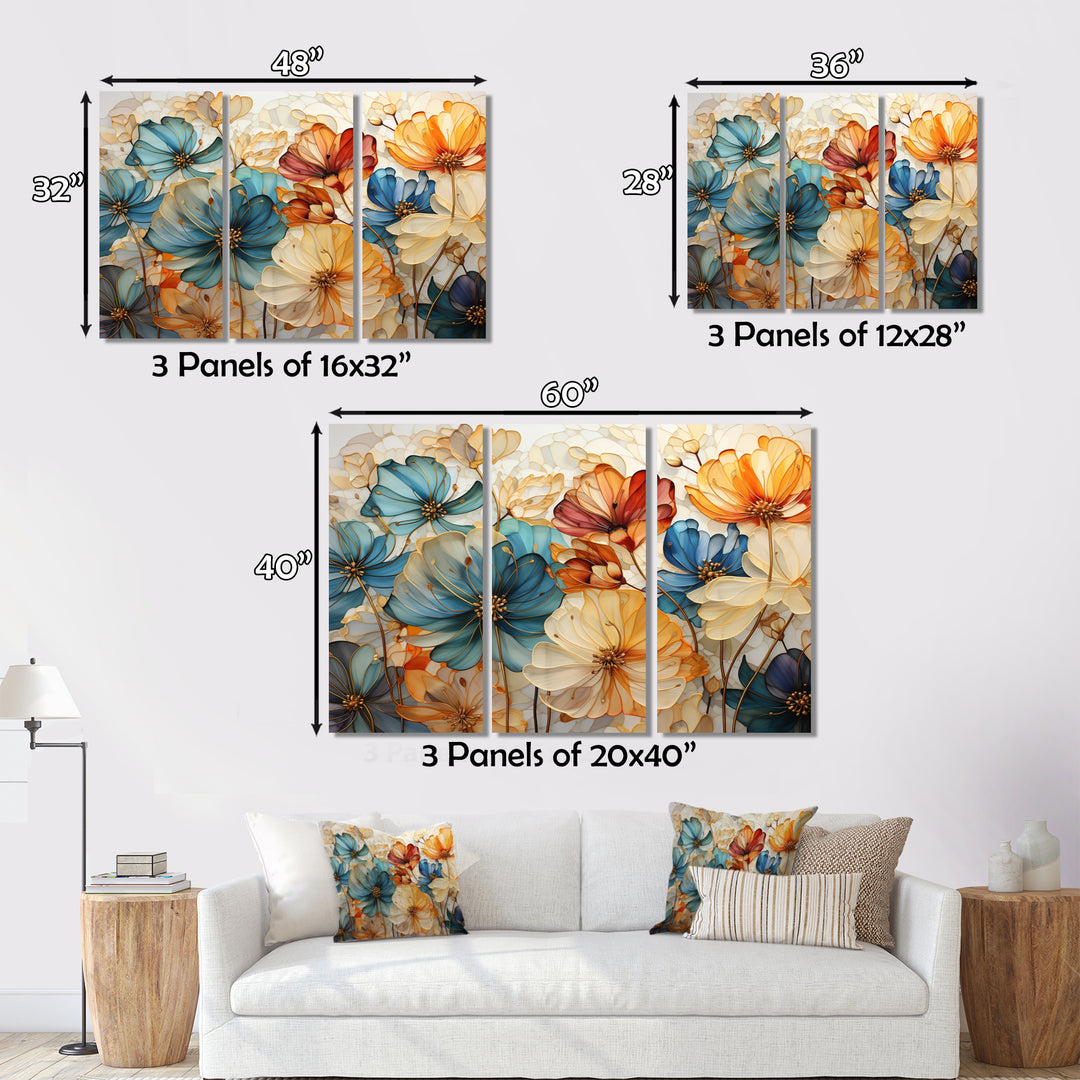 Teal Orange Petal Mosaics II - Multi-Panels