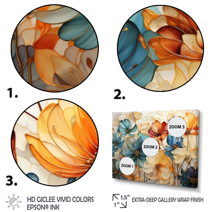 Teal Orange Petal Mosaics II - Multi-Panels
