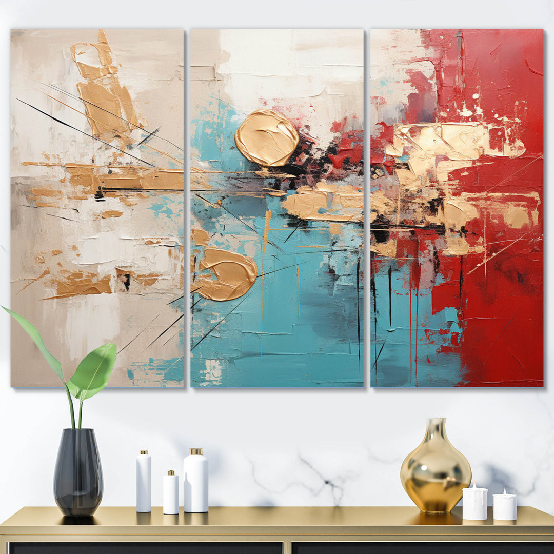 Gold Red Collage Majesty - Canvas Wall Art Set of 3