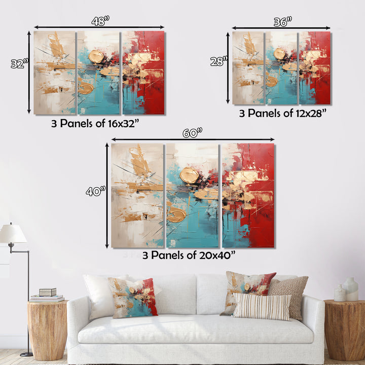Gold Red Collage Majesty - Canvas Wall Art Set of 3
