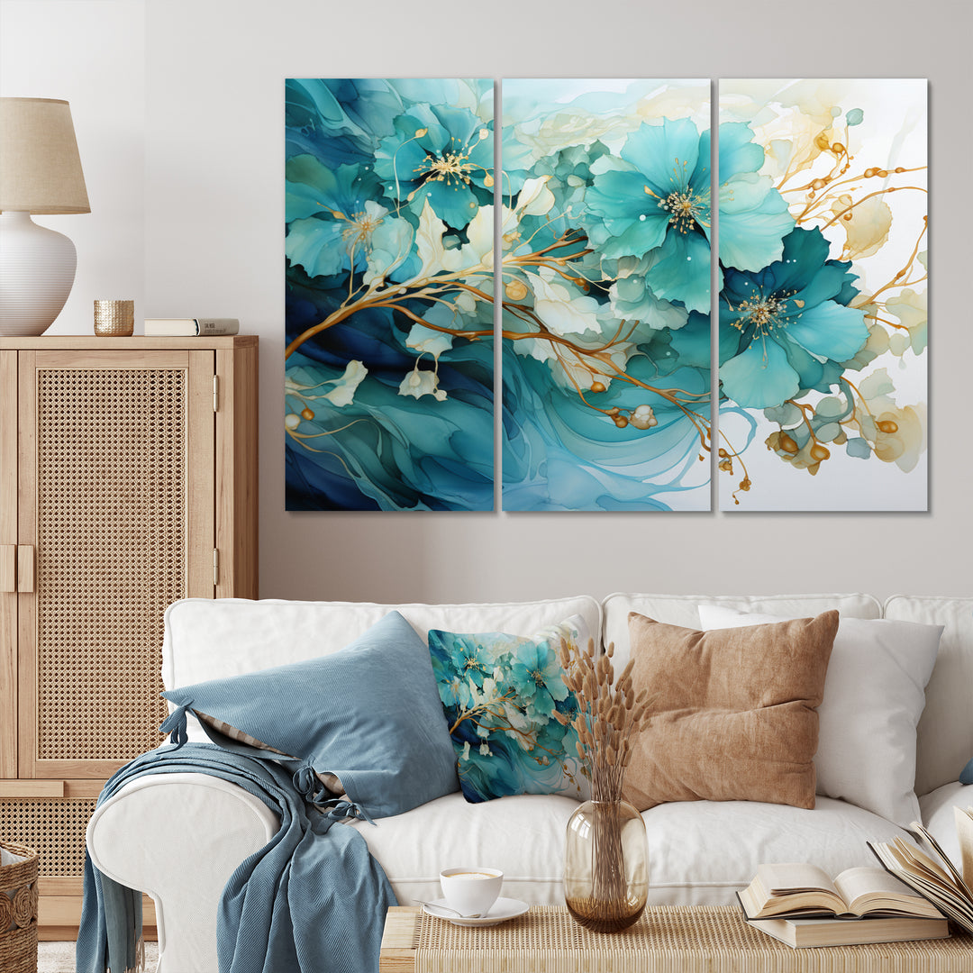 Teal Gold Abstract Fractal Mystic Mirage I - Multi-Panels