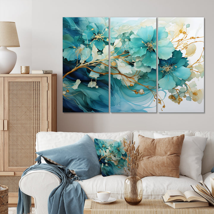 Teal Gold Abstract Fractal Mystic Mirage I - Multi-Panels