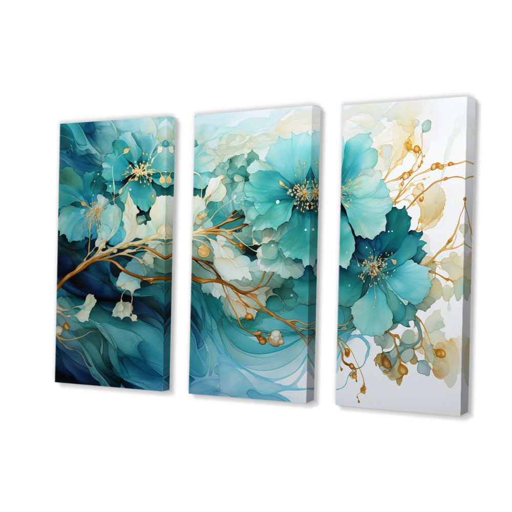 Teal Gold Abstract Fractal Mystic Mirage I - Multi-Panels