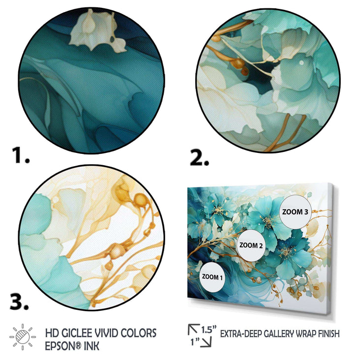 Teal Gold Abstract Fractal Mystic Mirage I - Abstract Canvas Wall Art