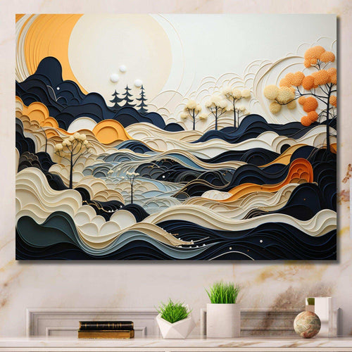 Grey Orange Line Art Landscape - Abstract Canvas Wall Art